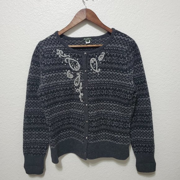 Eddie Bauer Fair Isle button up sweater cardigan wool gray - Picture 1 of 7